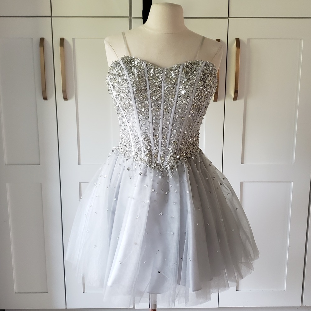 Jovani Shimmering Silver Dress